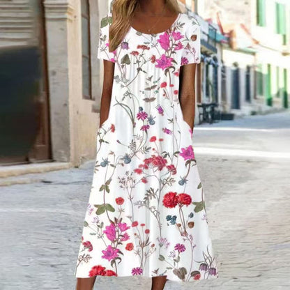 Short Sleeve Printed Dress Bohemian Long Dress