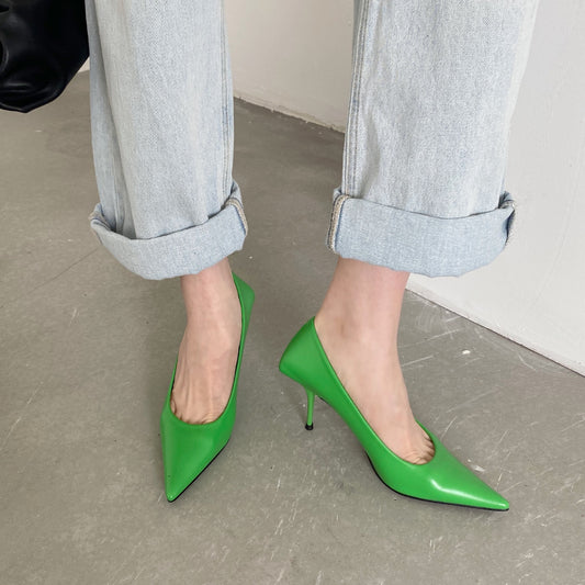 Eilyken High Quality Pu Leather New Sexy Shallow Pointed Toe Woman Pumps Thin High Heels Fashion Dress Sandals Ladies Shoes