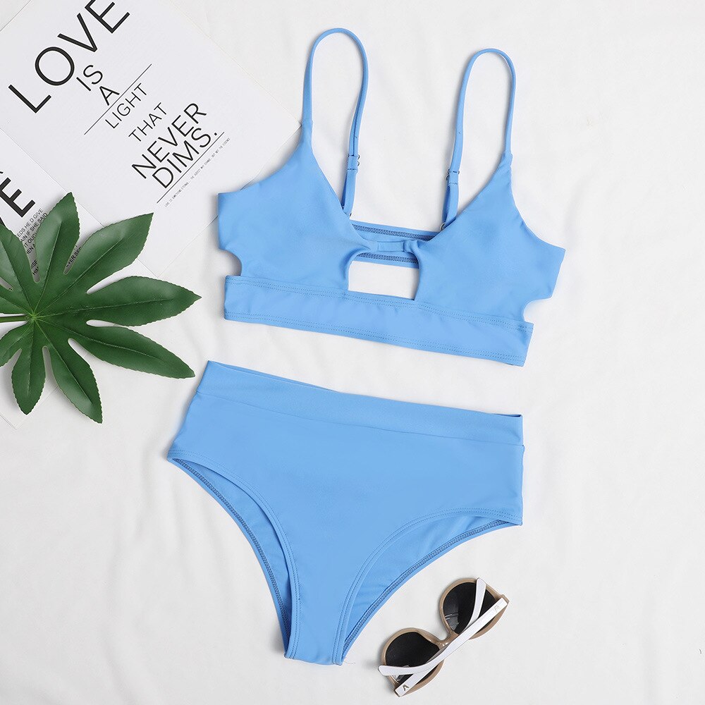 Sexy Bikini Set Cut Out Swimwear Women High Waist Swimwear Bandage Bathing Suits