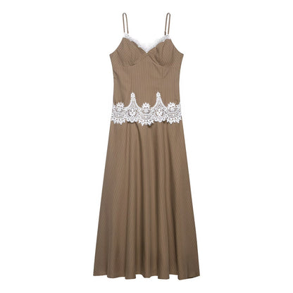 Chic Lace Spliced Strap Dress for Women Dress