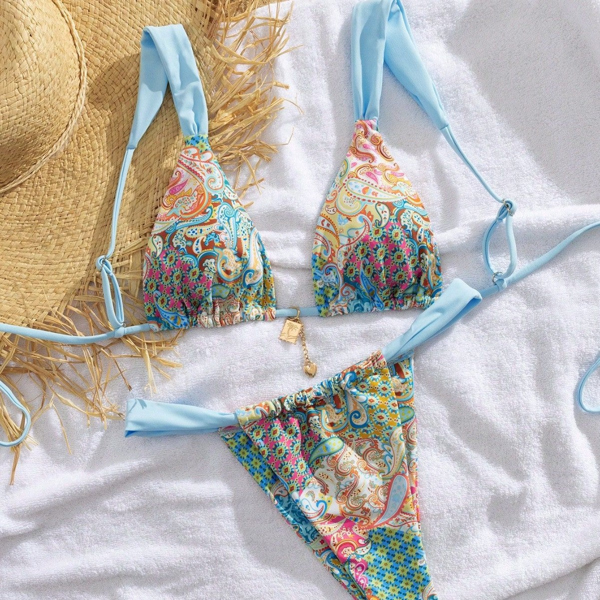 Elegant Printed Tie-up Bikini Set for Women, Fashionable Two-Piece Swimwear for Summer Beach Wear