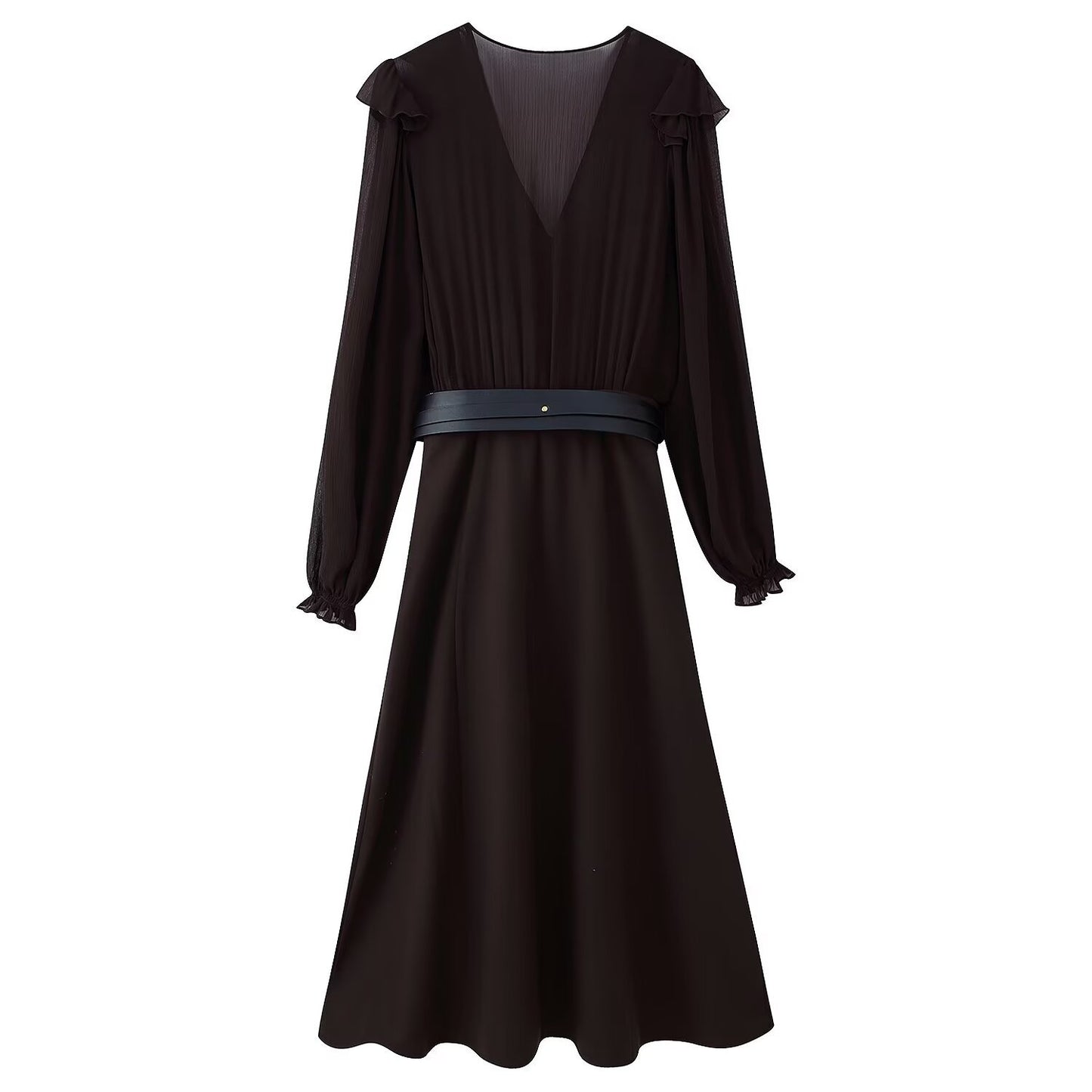 New Women's Dress with Belted Panel Midi Dress