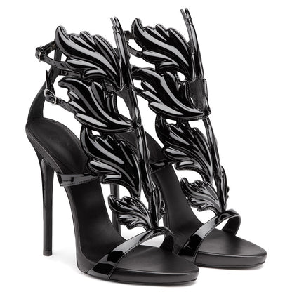 Leather Sandals Women Gold Leaf Flame Gladiator Sandal Shoes Party Dress Shoe Woman Patent High Heel Sandals