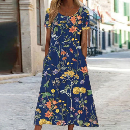 Short Sleeve Printed Dress Bohemian Long Dress