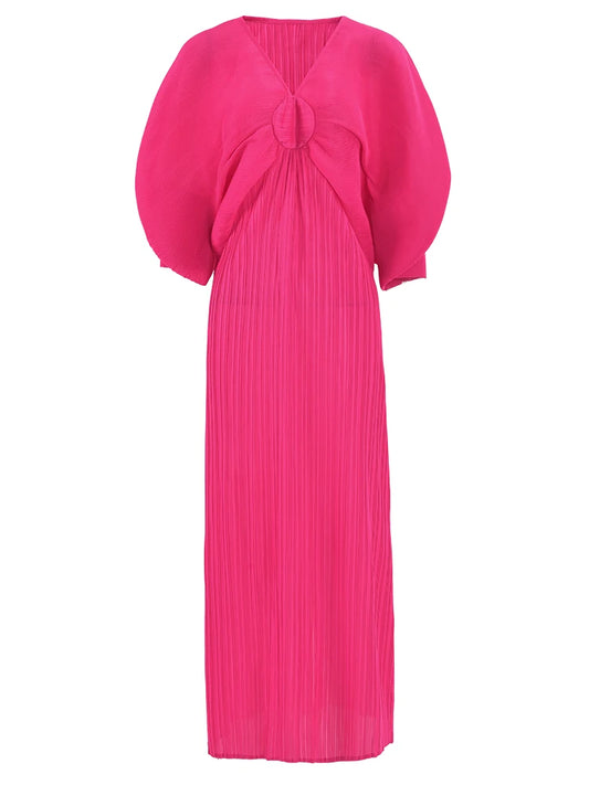 Dress Bat Sleeves V-Neck Long Dress