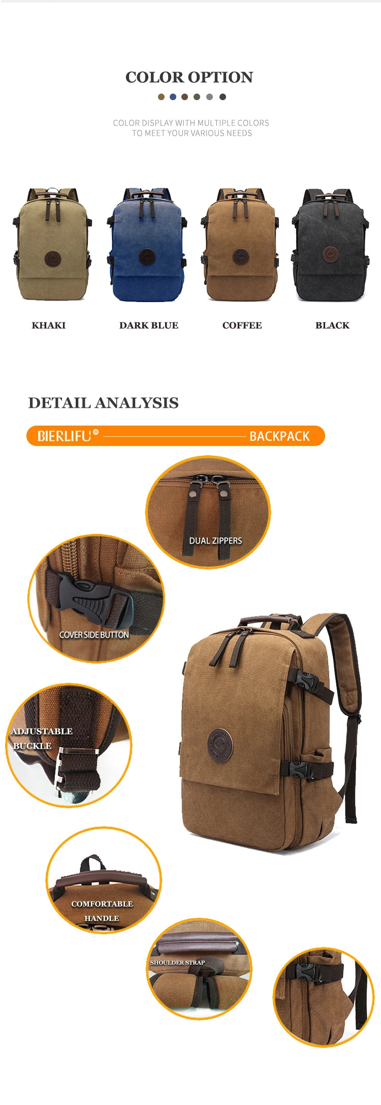 Durable Vintage Custom logo Canvas Laptop Backpack Bag Men Women Rucksack Bookbags School Backpack