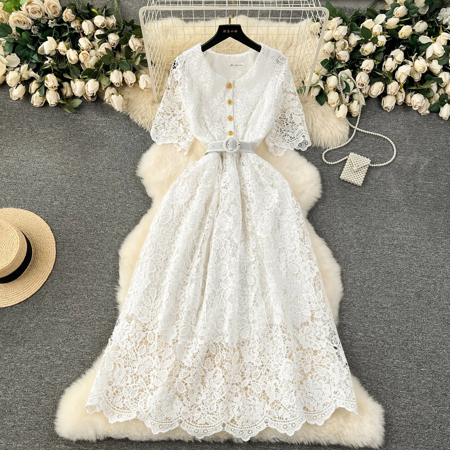 Summer French New Sweet Slim Fit Mid Length Women's Dress