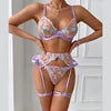 Spot Light Purple Satin Four-Piece Underwear Half Slips Canvas Breathable Medium Control Sexy Lace 3D Embroidery Lingerie Women