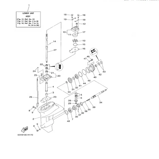 Outboard Engines Parts Gearcase 63V-45300-13-4D Long Lower Unit Assy for Yamaha 2 Stroke 15hp Outboard Motor Parts 9.9FMH 15FMH