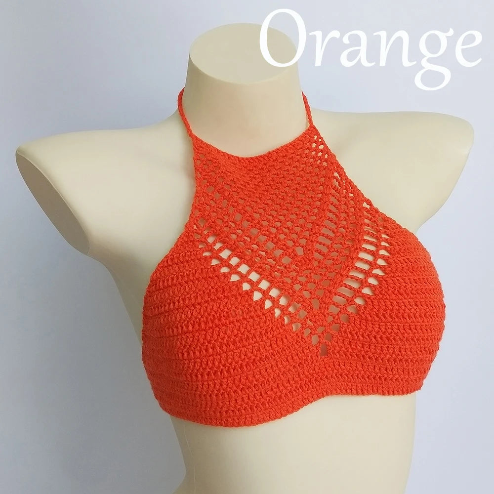 Women Sexy Bikini Tops High Neck Hollow Out Halter Swimwear Crochet Separate Swimsuit Bikini Bra Hot Sale