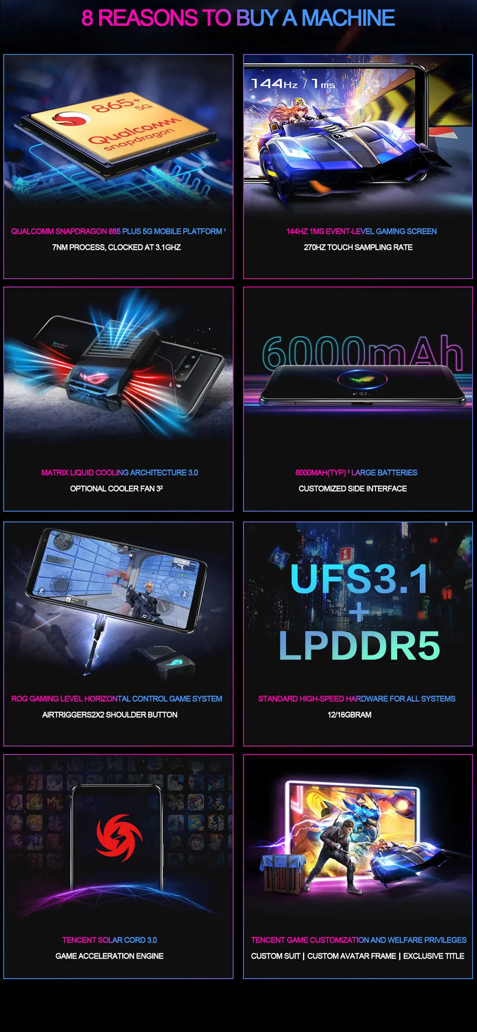 Global ROM Asus ROG Phone 3 5G Gaming Phone Snapdragon 865/865 Plus 6.59 Inch 144HZ Refresh Rate AMOLED 6000mAh 64MP Camera NFC