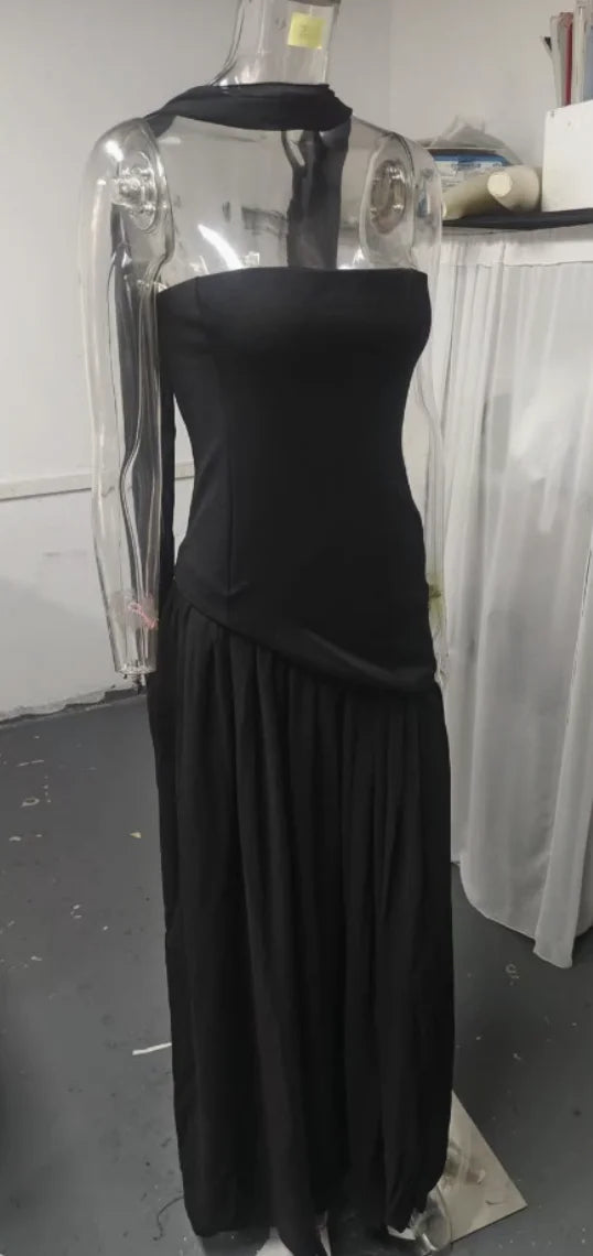 Spring and Summer 2025 Sexy Backless Tube Top Slim Fit Dress New Hot Sale Split Strap Long Dress