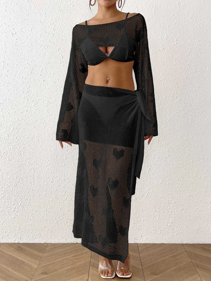 Factory Two Pieces Sexy Cover Ups Tops Sarongs Bikinis & Beachwear Women Heart Jacquard Knitted Long Beach Dresses Coverups