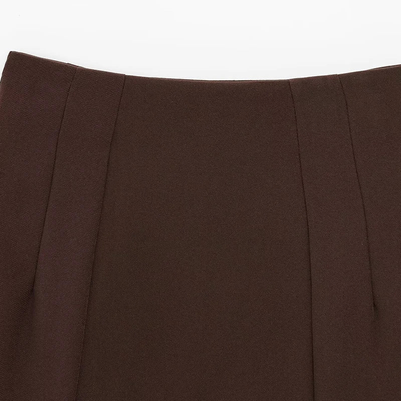 ZATRHMBM women's spring and summer 2025 new fashion mini skirt retro high waist solid color female skirt