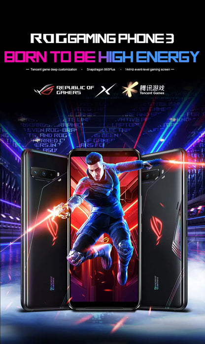 Global ROM Asus ROG Phone 3 5G Gaming Phone Snapdragon 865/865 Plus 6.59 Inch 144HZ Refresh Rate AMOLED 6000mAh 64MP Camera NFC