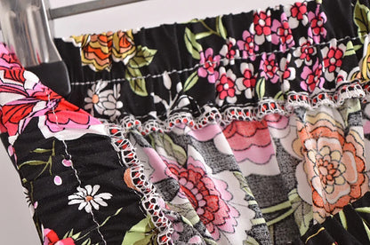 Vintage Summer Fashion Women Floral Print Beach Bohemian Pleated Skirt Beachwear Lady High Waist A-Line Rayon Boho Maxi Skirts