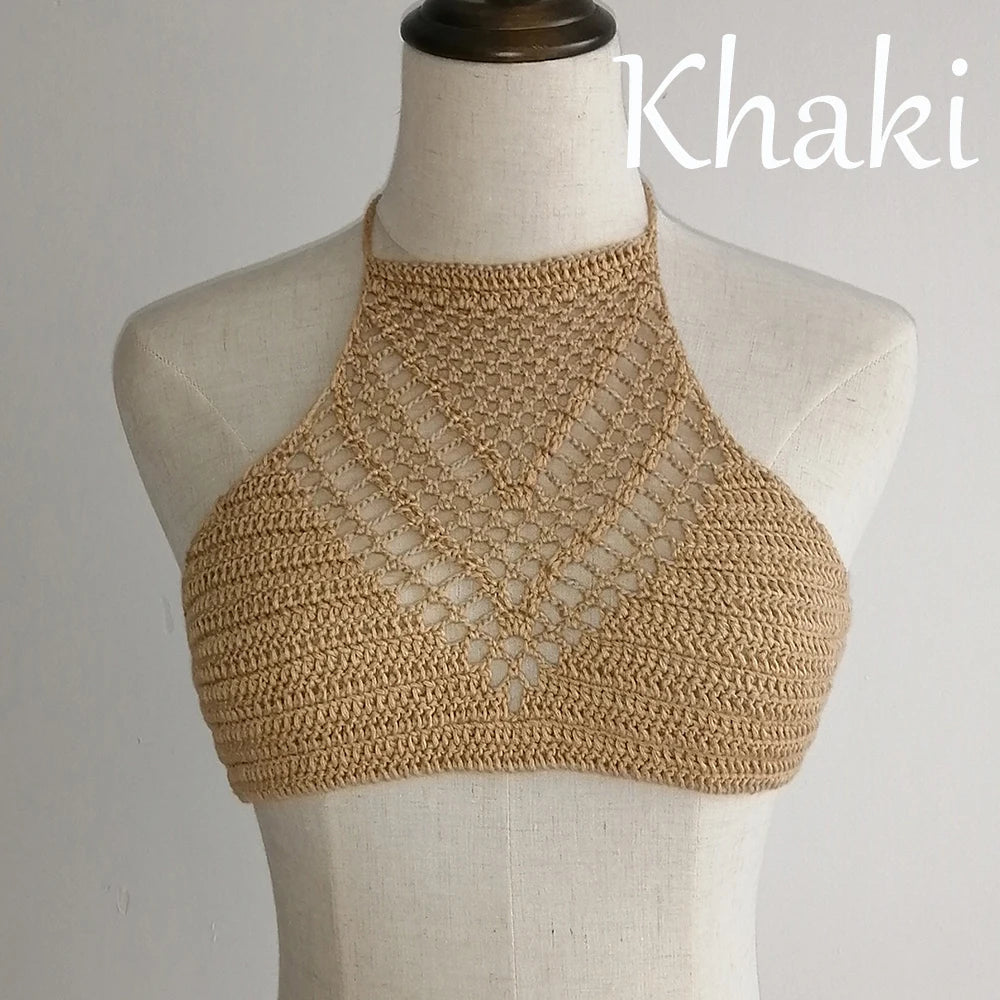 Women Sexy Bikini Tops High Neck Hollow Out Halter Swimwear Crochet Separate Swimsuit Bikini Bra Hot Sale