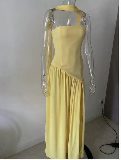 Spring and Summer 2025 Sexy Backless Tube Top Slim Fit Dress New Hot Sale Split Strap Long Dress