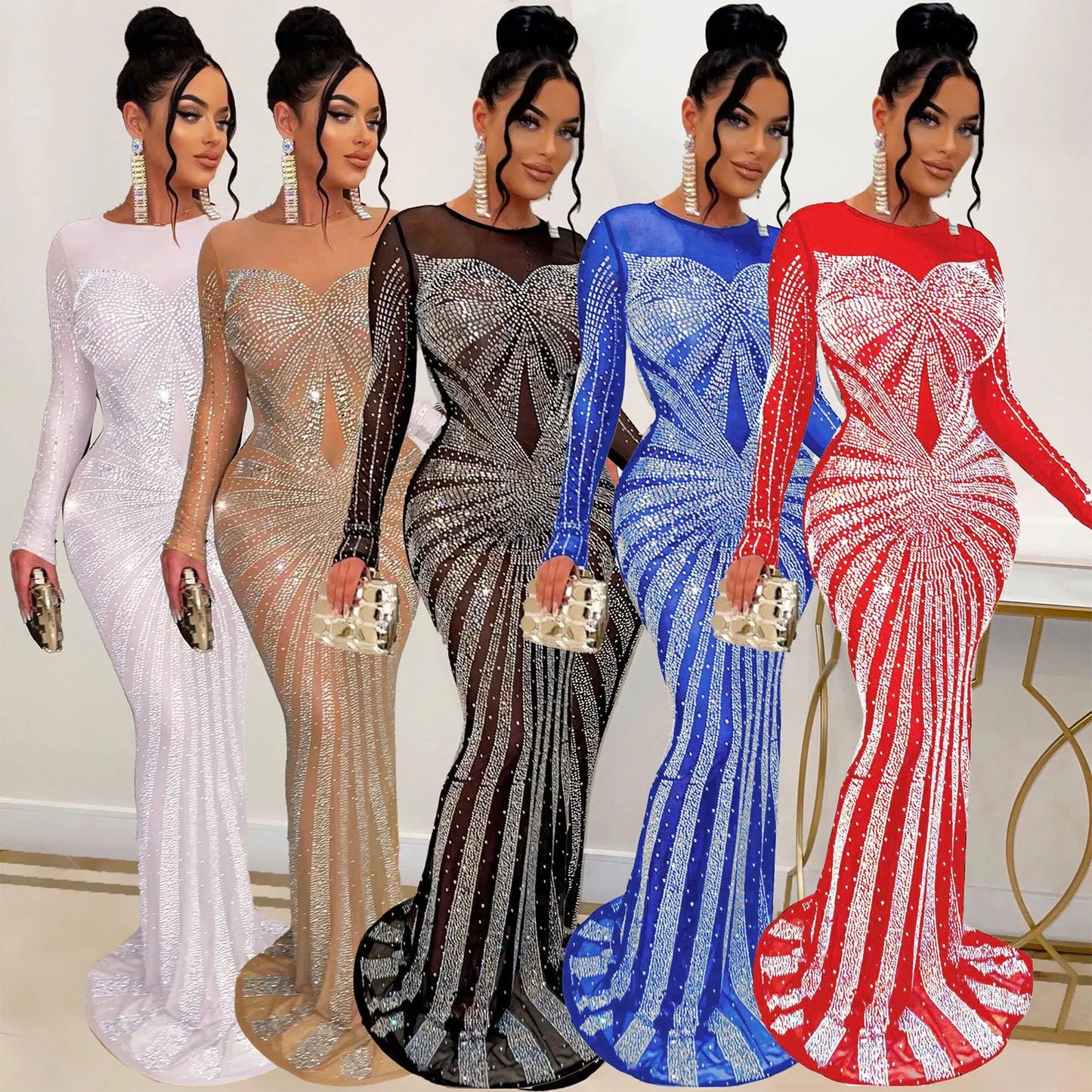 Summer Trending Elegant Club Evening Gown for Women Ladies Rhinestone Waistline Dress Diamond Club Dresses Plus Size