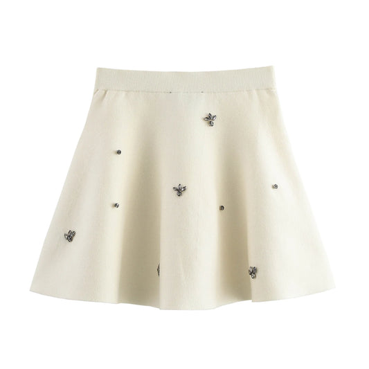 KAR&OT ZA  Spring New Arrivals Women's Temperament Fashion Jewelry Beaded A-Line Hem Knitted Skirt 9598030 9598031