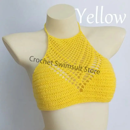 Women Sexy Bikini Tops High Neck Hollow Out Halter Swimwear Crochet Separate Swimsuit Bikini Bra Hot Sale