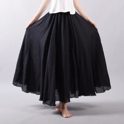 Women's Elegant High Waist Linen Maxi Skirt 2024 Summer Ladies Casual Elastic Waist 2 Layers Skirts saia feminina