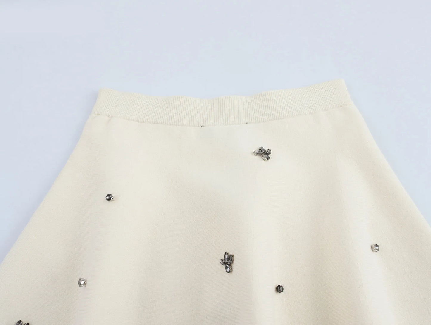 KAR&OT ZA  Spring New Arrivals Women's Temperament Fashion Jewelry Beaded A-Line Hem Knitted Skirt 9598030 9598031