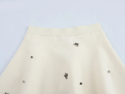 KAR&OT ZA  Spring New Arrivals Women's Temperament Fashion Jewelry Beaded A-Line Hem Knitted Skirt 9598030 9598031