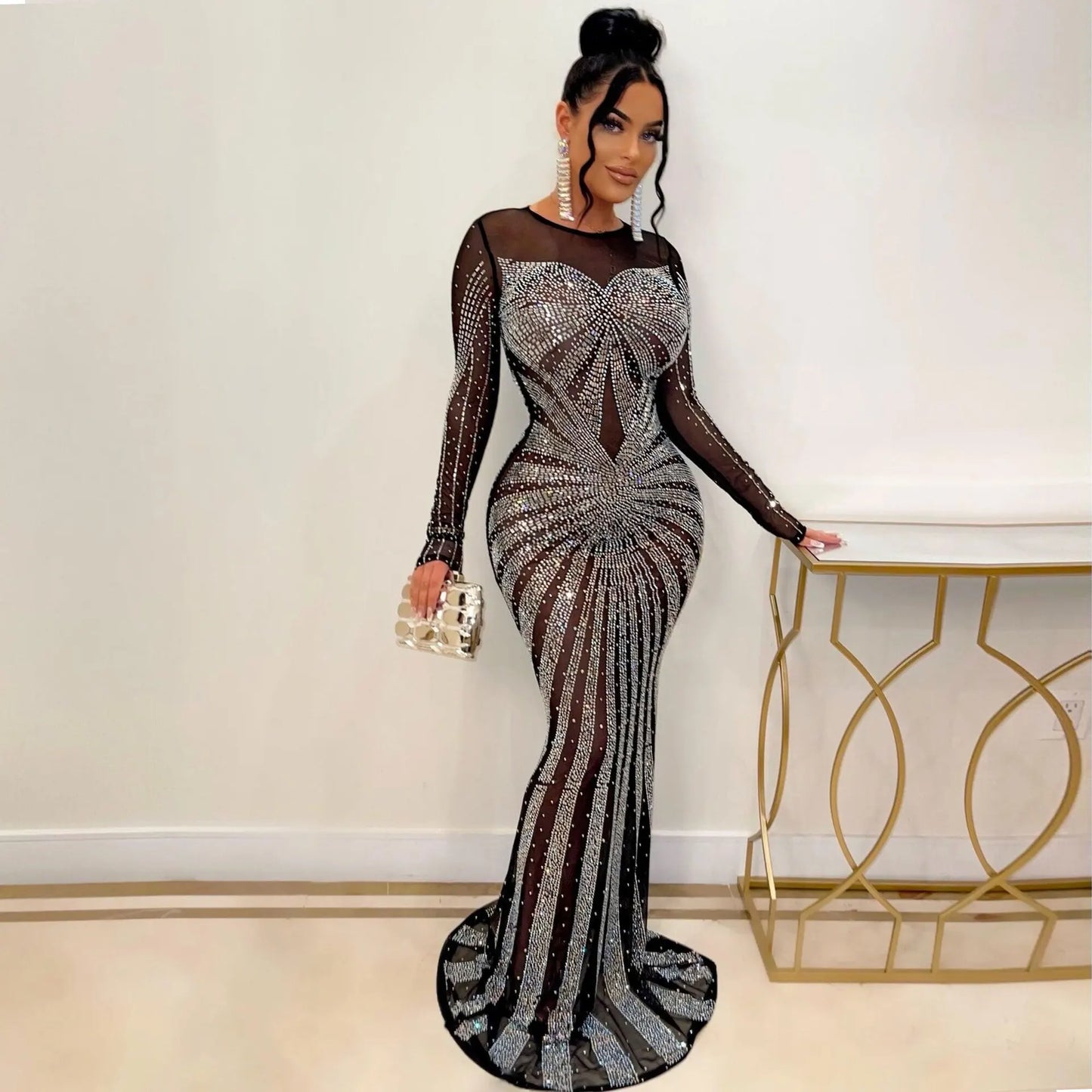Summer Trending Elegant Club Evening Gown for Women Ladies Rhinestone Waistline Dress Diamond Club Dresses Plus Size