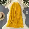 Spring Pleated Tassel Skirt Women Elegant High Waist Office Lady Skirts
