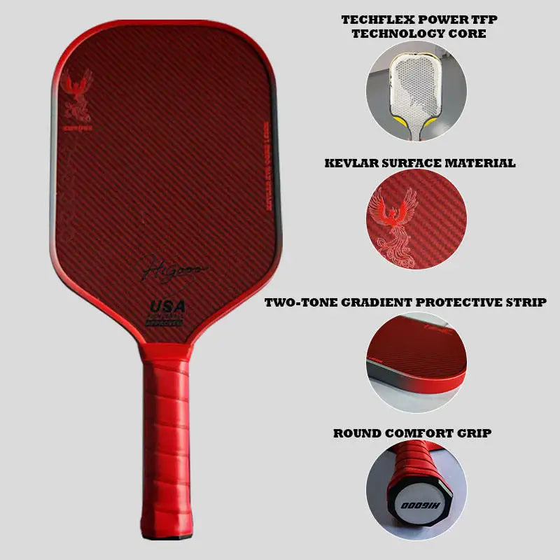Red Kevlar GEN4 Pro IV Pickleball Paddle EVA Honeycomb Elongated 16mm TFP Generation Propulsion Rough Surface Entertainment