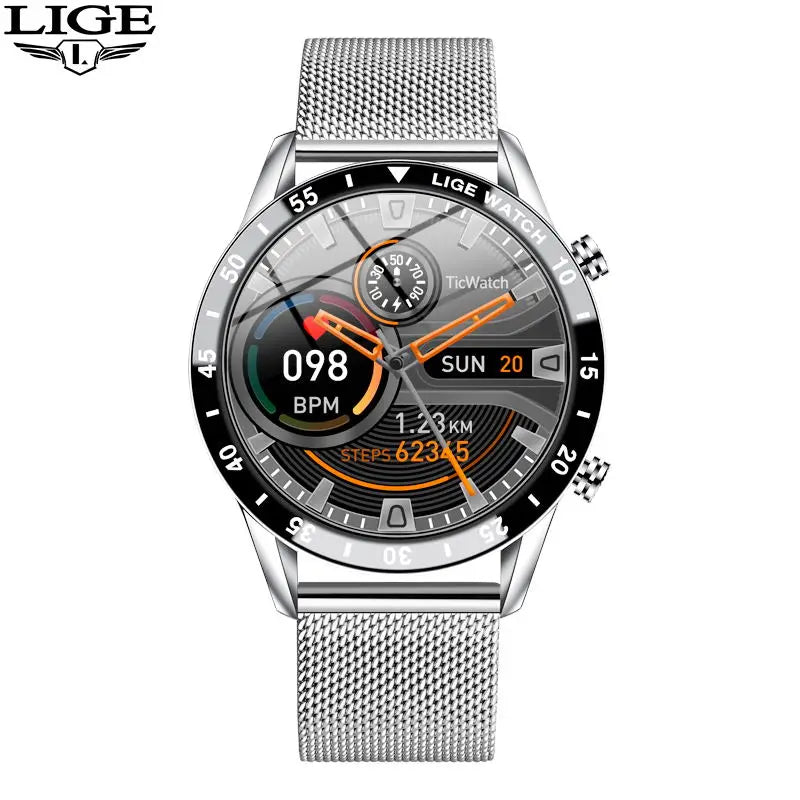 LIGE 2024 Full Circle Touch Screen Steel Band Luxury Bluetooth Call Men Smart Watch Waterproof Sport Activity Fitness Watch+Box