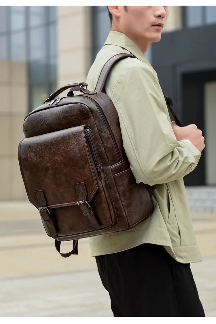 Waterproof PU Business Men's Backpack Casual Outdoor Travel Shoulder Bag Portable Laptop Backpack for Commuting