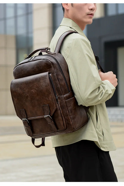 Waterproof PU Business Men's Backpack Casual Outdoor Travel Shoulder Bag Portable Laptop Backpack for Commuting