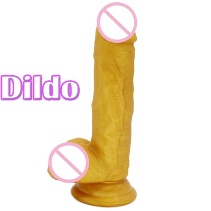 New Arrivals Silicone Golden Realistic Dildos Female Masturbation Suction Cup Penis Lesbian Adult Products