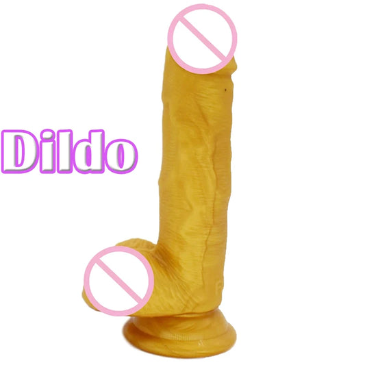 New Arrivals Silicone Golden Realistic Dildos Female Masturbation Suction Cup Penis Lesbian Adult Products