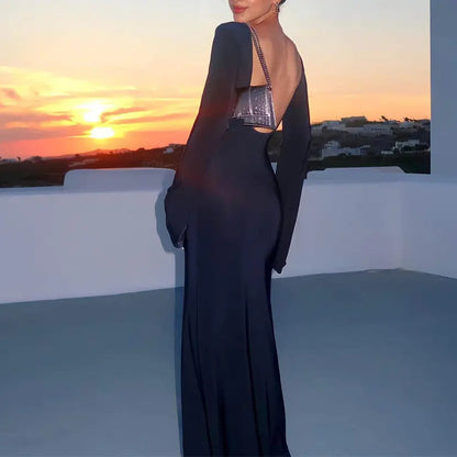 Enyami Hot Selling Boheme Vacation Beach Wear See Through Backless Lace-up Long Maxi Dress Women