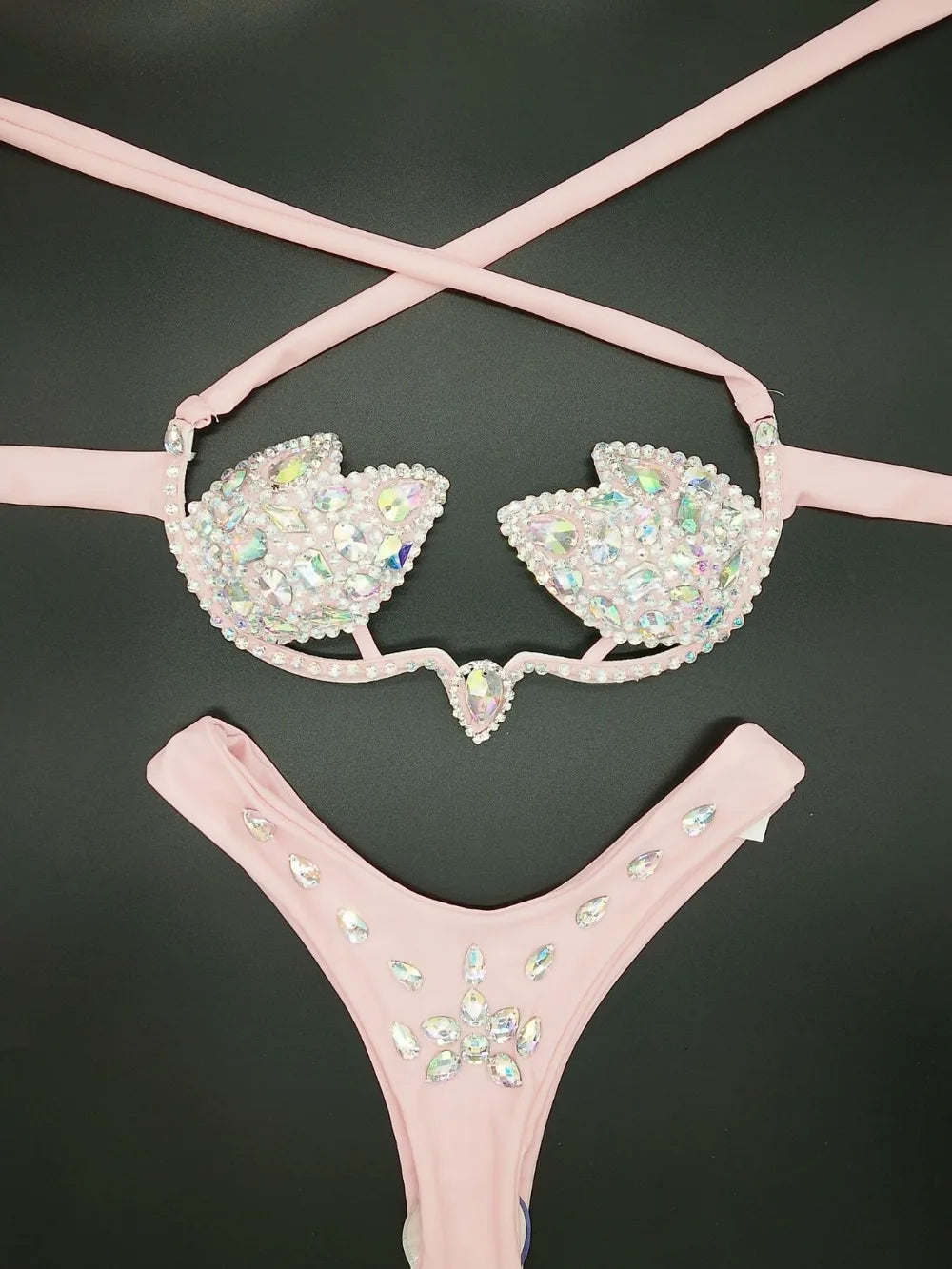 Designer Luxury Bikini Swimwear Girls Rhinestone Shiny Dance Wear Performance Stripper Outfit Swimsuits Beach Wear