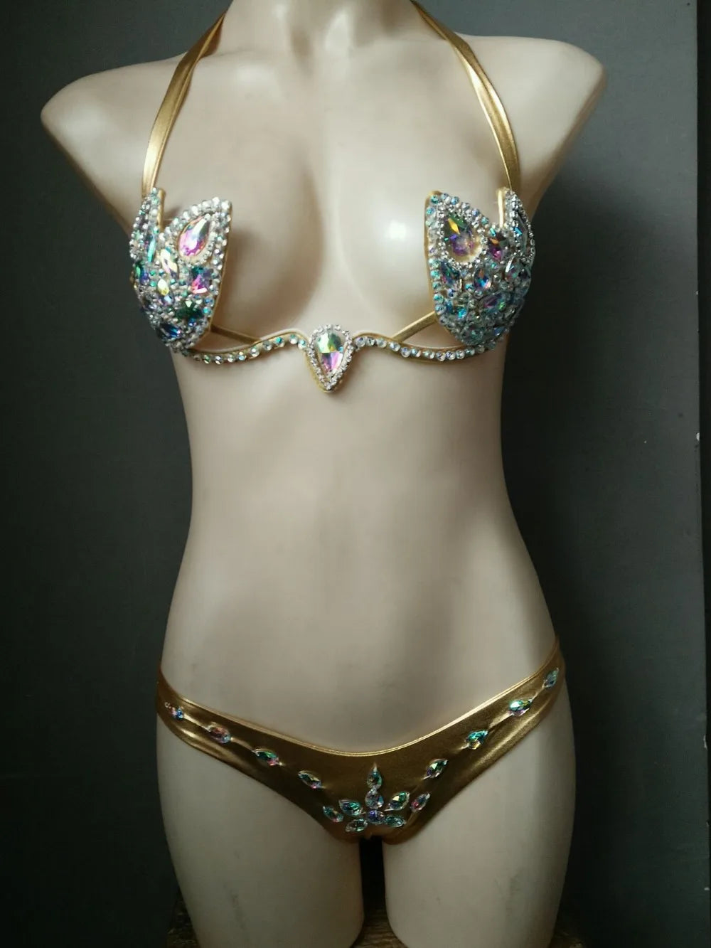 Designer Luxury Bikini Swimwear Girls Rhinestone Shiny Dance Wear Performance Stripper Outfit Swimsuits Beach Wear