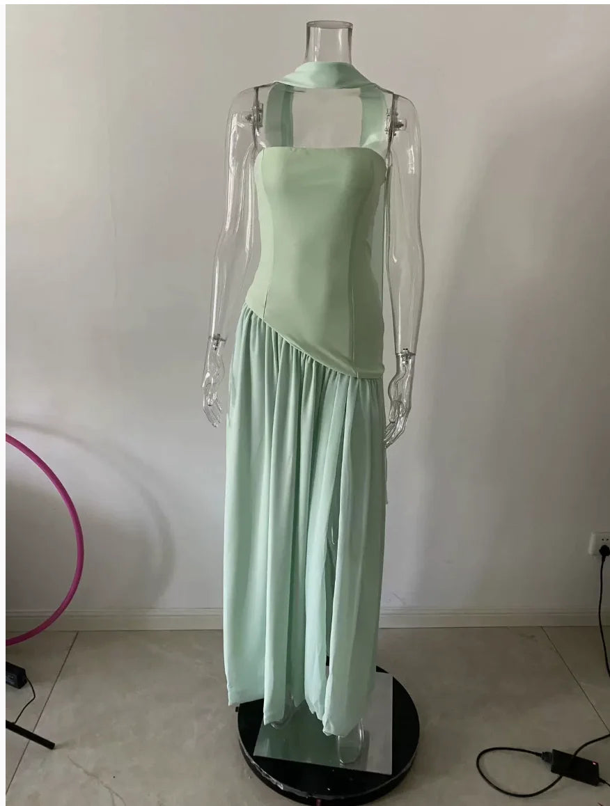 Spring and Summer 2025 Sexy Backless Tube Top Slim Fit Dress New Hot Sale Split Strap Long Dress