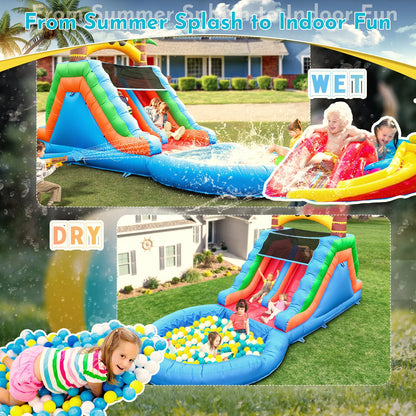 Commercial PVC Double Lane Inflatable Water Slides Adult Kid Outdoor Backyard Inflatable Slide With Splash Pool and Climb,Blower
