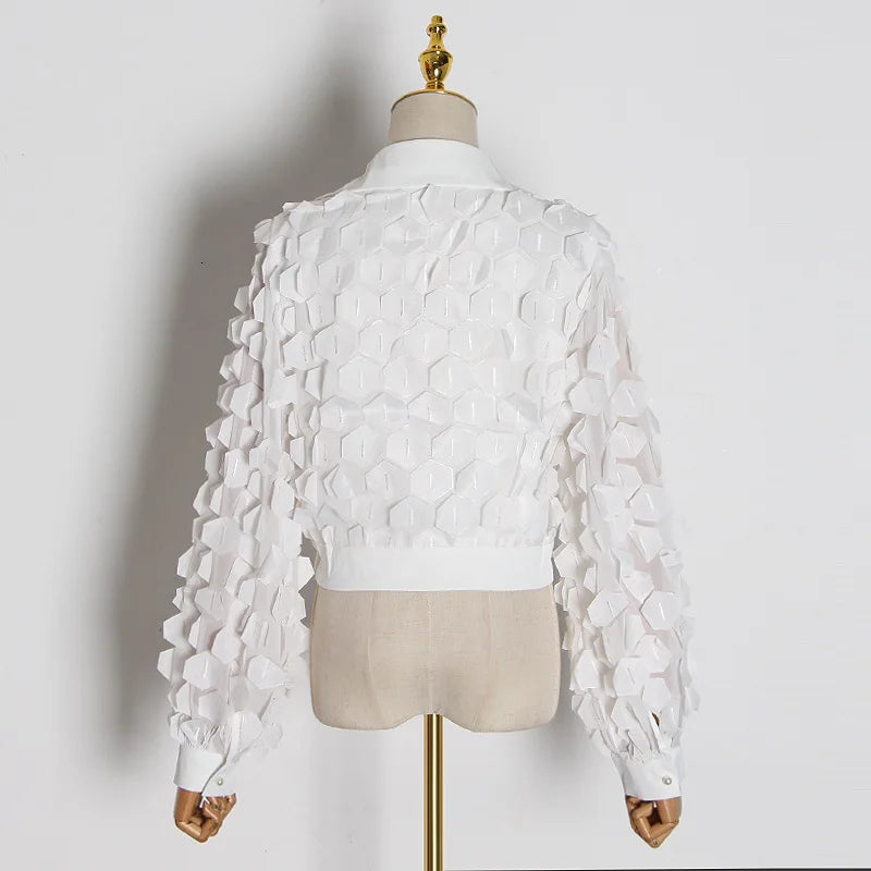 Womens Shirts Blouse Stand Collar Long Sleeve Hollow Out Patchwork Lace Tops Female Spring Elegant Fashion
