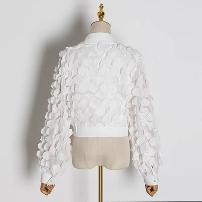 Womens Shirts Blouse Stand Collar Long Sleeve Hollow Out Patchwork Lace Tops Female Spring Elegant Fashion