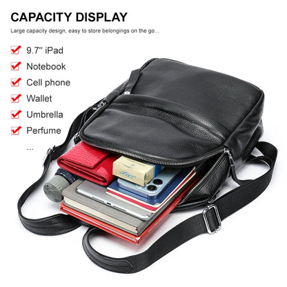 Designer Ladies Lightweight Genuine Leather Convertible Shoulder Satchel Bag Luxury Travel  Work Backpack for Women