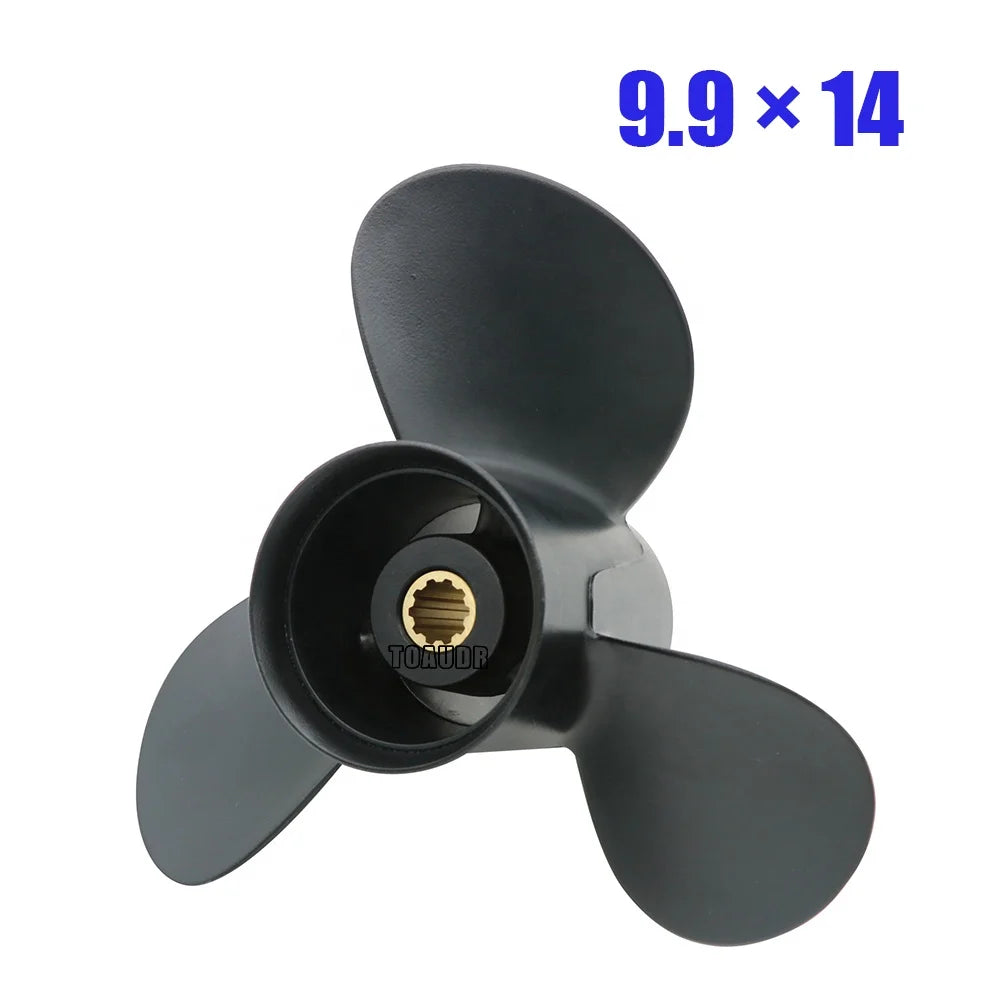 Propeller 9.9x14 for Tohatsu Outboard Engines MFS25B MFS30B Aluminum 10 Tooth Spline RH 349B64529-1