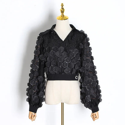 Womens Shirts Blouse Stand Collar Long Sleeve Hollow Out Patchwork Lace Tops Female Spring Elegant Fashion
