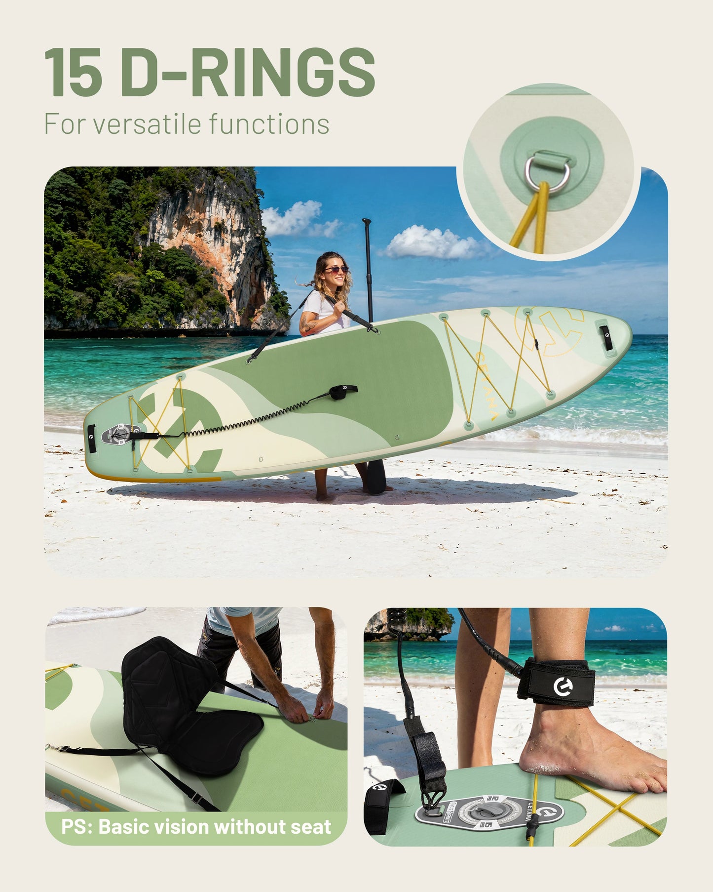EU Freeship Paddle Board CETANA New Paddle Surf Board 35'' Wide Inflatable Stand up Paddle Board with Excellent Accessories
