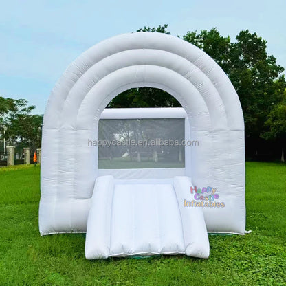 Ready to Ship 8ft  White  Pastel rainbow Bounce House Inflatable Bouncer Bouncy Castle for Kids Fun Indoor and Outdoor Games