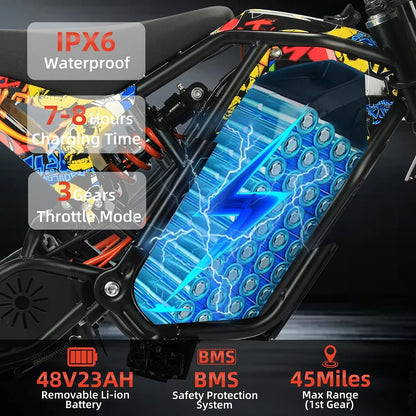 US Hot Sale Urban Electric Dirt Bike 2000W Brushless Motor Front 14" Rear 12" Tire Electric Moto Bike Racing Bike