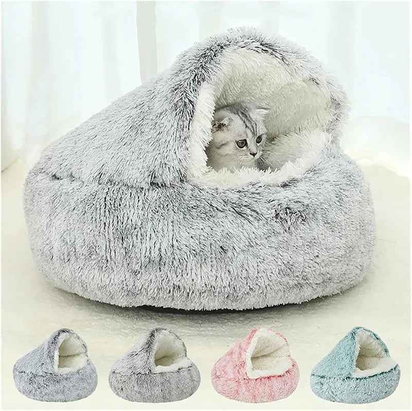 Long Plush Pet Bed Cat Bed Round Kitty Mat Sofa Soft Warm Pet Basket for Cats Nest Pet Cushion Cat Products